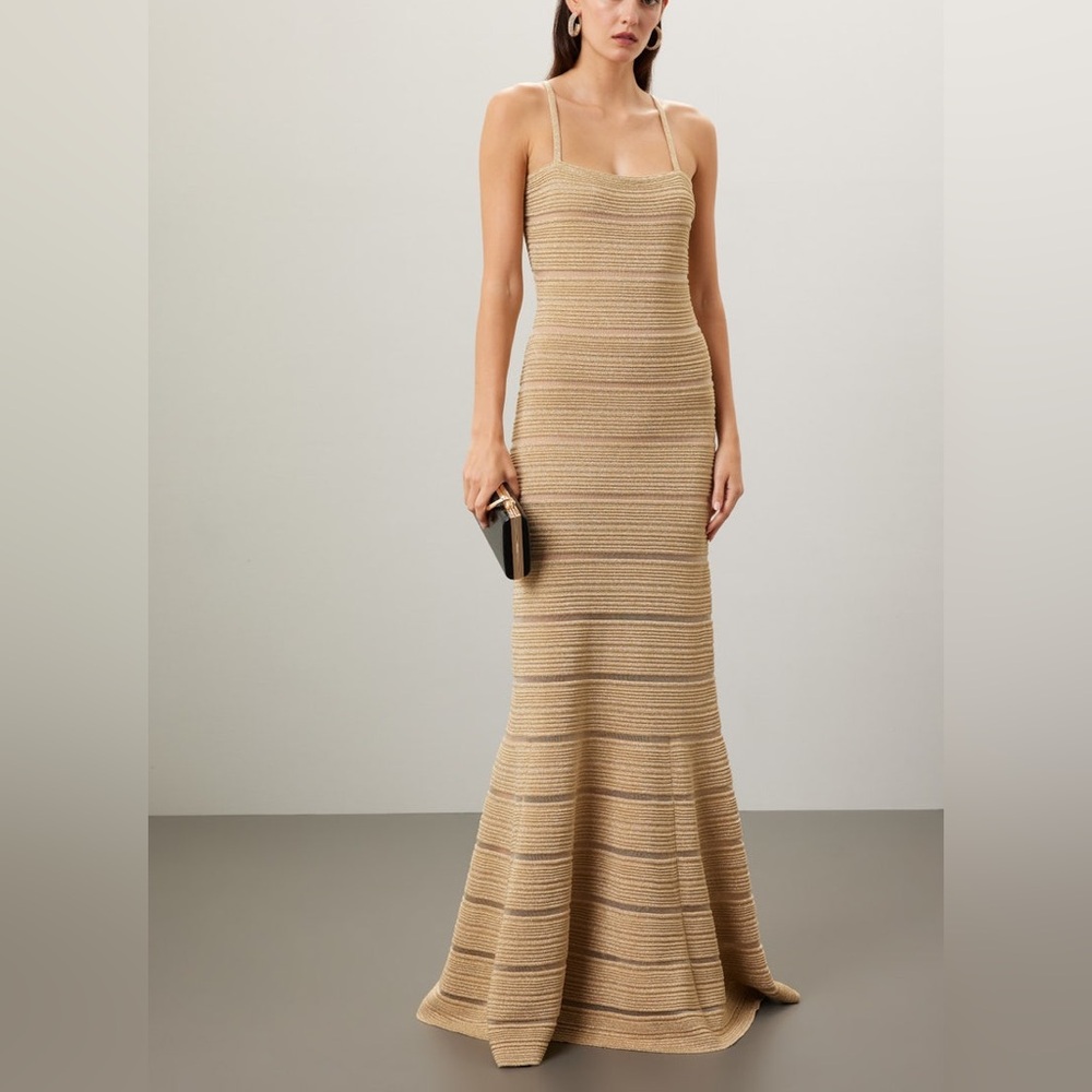 Herve Leger Tan Striped Maxi Dress